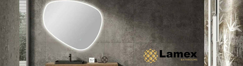 Contemporary bathroom with Lamex framed LED mirrors and floor wastes.
