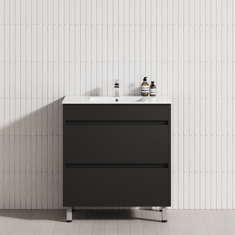2-Drawer 600/750/900/1200Mm Freestanding Bathroom Vanity With Legs Multi-Colour Cabinet Only