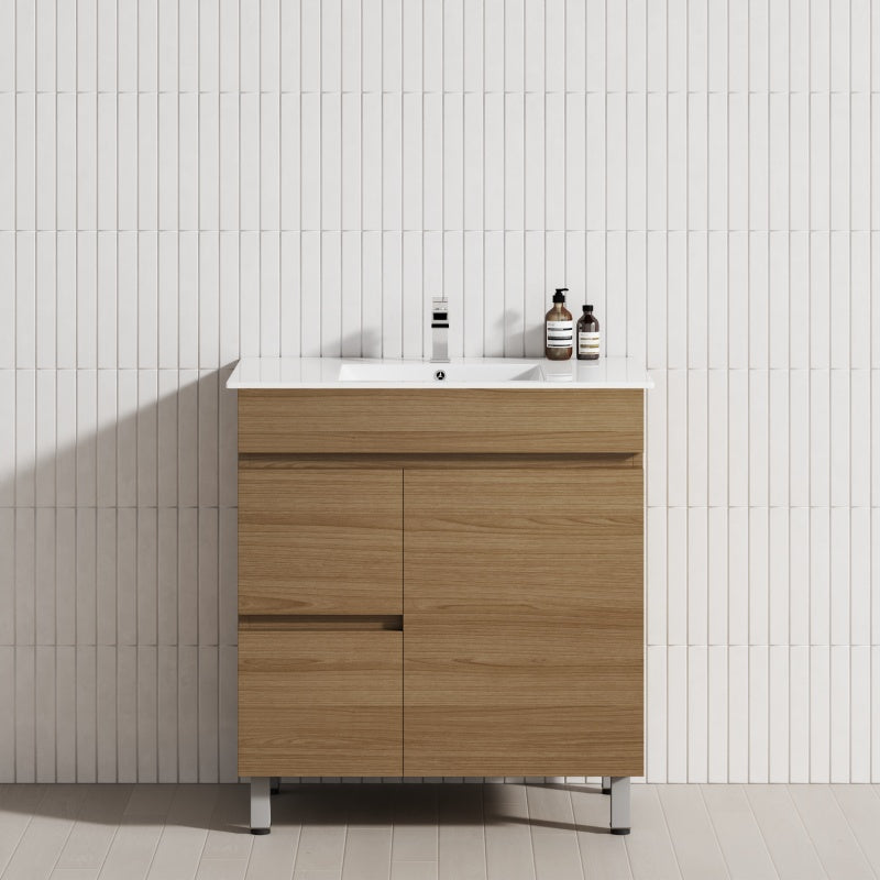 750mm Narrow Freestanding Bathroom Vanity with Legs 2-Drawer 1-Door Multi-Colour Cabinet Only