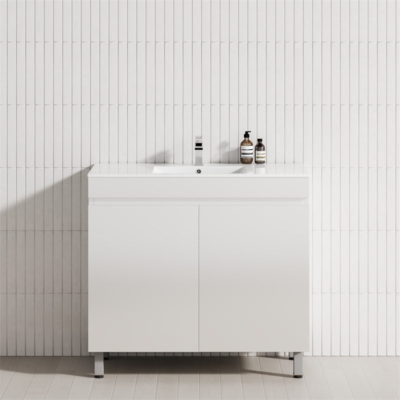 2-Door 600/750/900mm Narrow Freestanding Bathroom Vanity with Legs Multi-Colour Cabinet Only