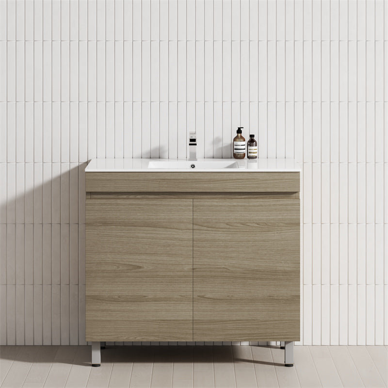 2-Door 600/750/900mm Narrow Freestanding Bathroom Vanity with Legs Multi-Colour Cabinet Only
