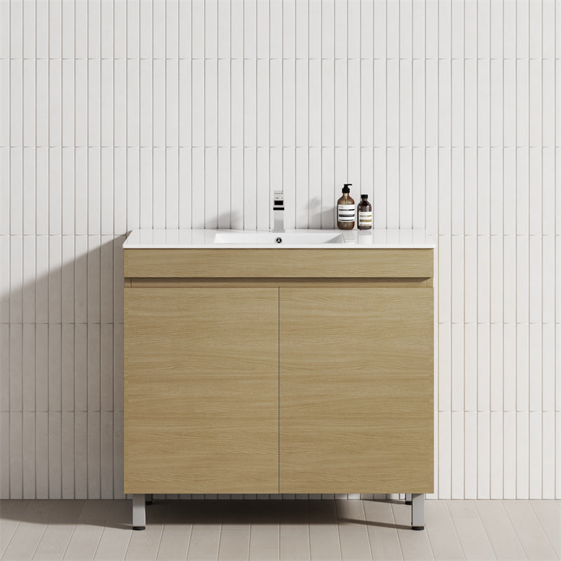 2-Door 600/750/900mm Narrow Freestanding Bathroom Vanity with Legs Multi-Colour Cabinet Only