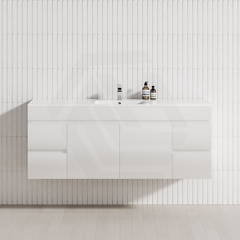 4-Drawer 2-Door 1500mm Wall Hung Bathroom Floating Vanity in Gloss White