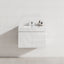 A wall-hung matt white bathroom vanity with a single bowl sink, showcasing a modern floating design
