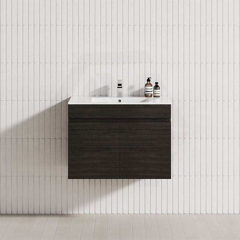 Stylish 750mm wall-hung vanity in Shannon Oak, featuring 2 cabinet doors