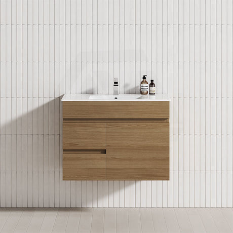 MCH 750mm Tasmanian Oak Wall Hung Vanity with Left Side Drawers