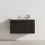 Modern bathroom featuring a wall-hung vanity in Shannon Oak