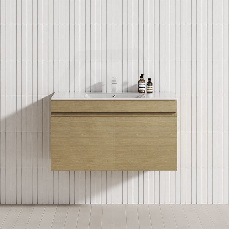 Tuross Oak 900mm Wall Hung Bathroom Floating Vanity with 2-Door