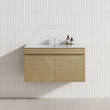 Tuross Oak 900mm Wall Hung Bathroom Floating Vanity with 2-Door