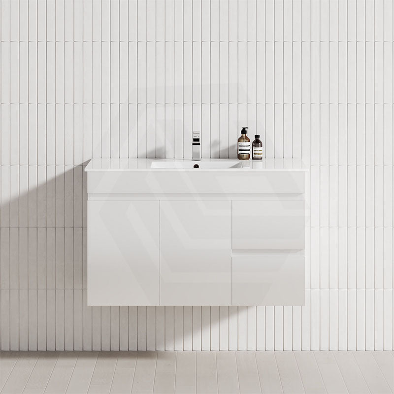 MCH 900mm Gloss White Wall Hung Vanity with Right Side Drawers