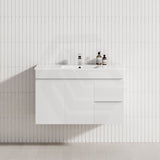 MCH 900mm Matt White Wall Hung Vanity with Right Side Drawers