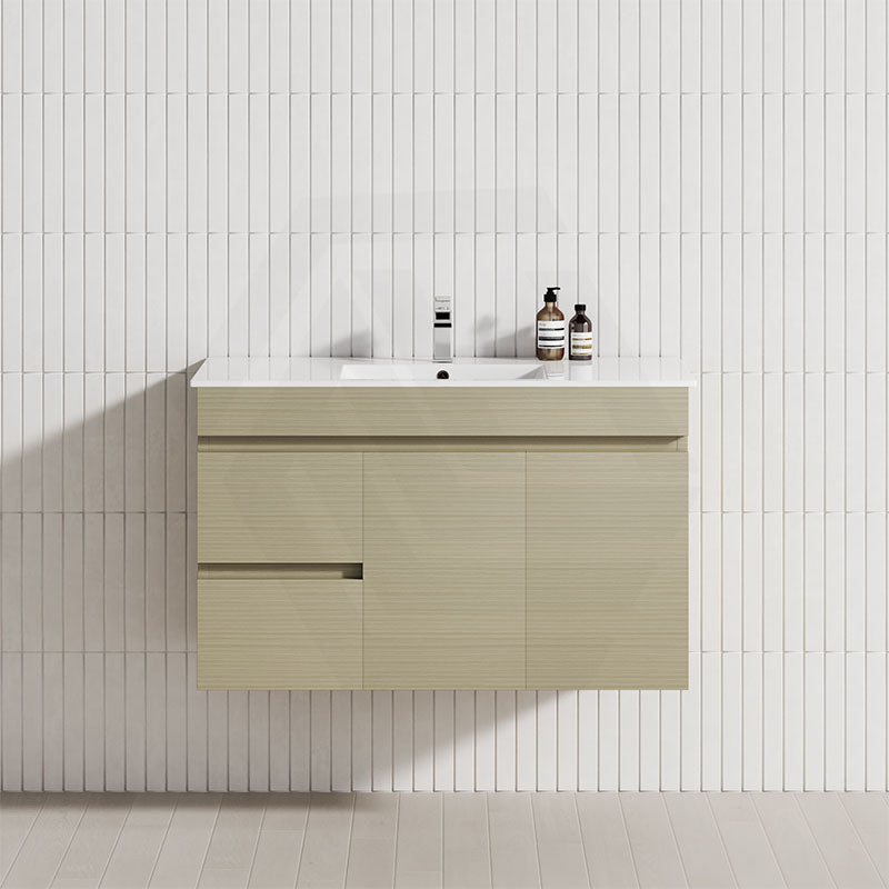900mm wall-hung vanity featuring 2 drawers and a door, complemented by a clean white wall