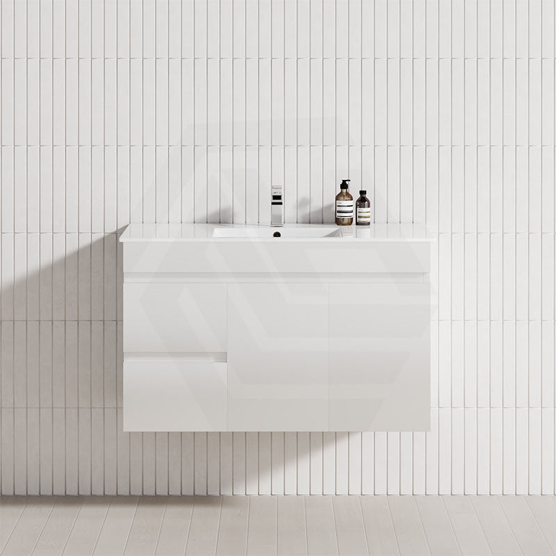 MCH 900mm Gloss White Wall Hung Vanity with Left Side Drawers