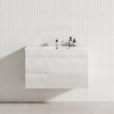 MCH 900mm Gloss White Wall Hung Vanity with Left Side Drawers