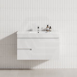 MCH 900mm Matt White Wall Hung Vanity with Left Side Drawers