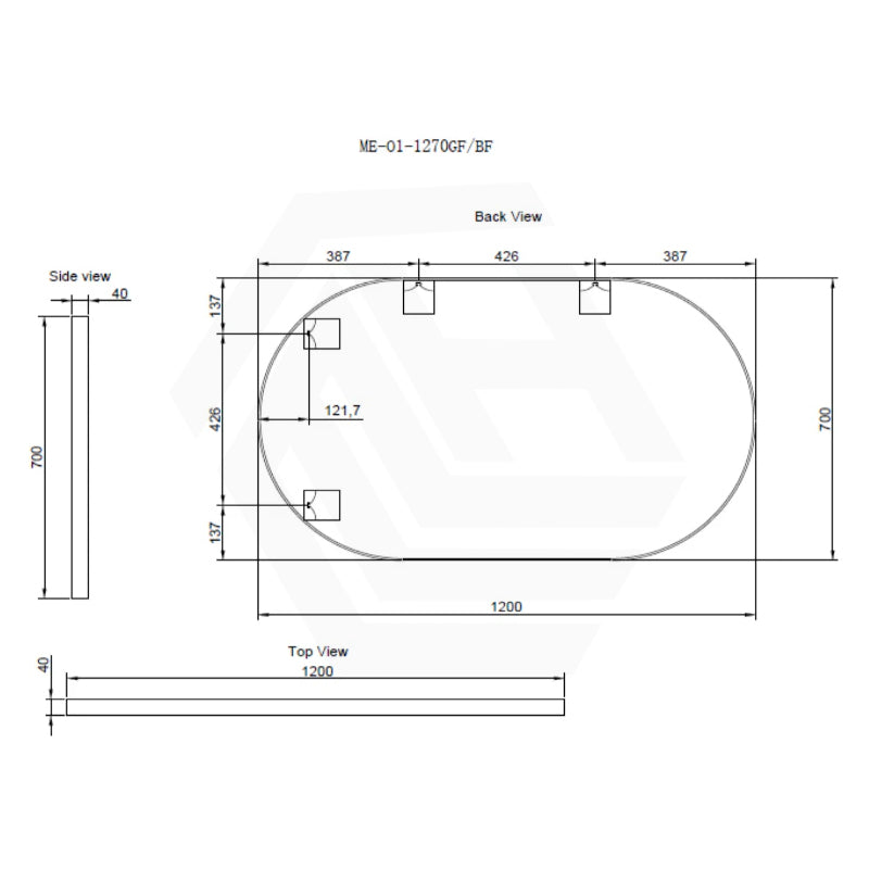 1200x700mm Oval Framed Bathroom Mirror Wall Mounted Vertical or Horizontal