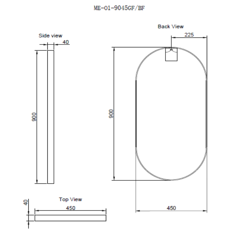 450/600/700/900/1200Mm Bathroom Black Framed Oval Mirror Wall Mounted Mirrors
