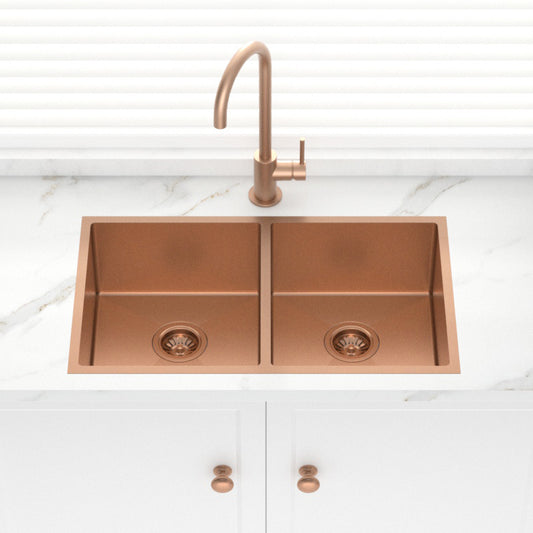 Oliveri 780x445x210mm Spectra Rose Gold Double Bowls 1.2mm Thick Copper Sink