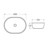 490X355X130Mm Oval Above Counter Ultra Slim Gloss White Fine Ceramic Art Basin Basins