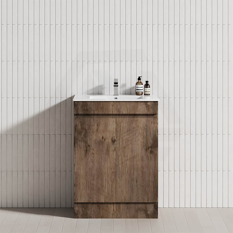600/700Mm Narrow Berge Freestanding Vanity With Kickboard Dark Oak Wood Grain Pvc Filmed Cabinet
