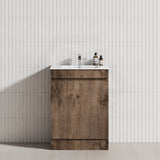 600/700Mm Narrow Berge Freestanding Vanity With Kickboard Dark Oak Wood Grain Pvc Filmed Cabinet