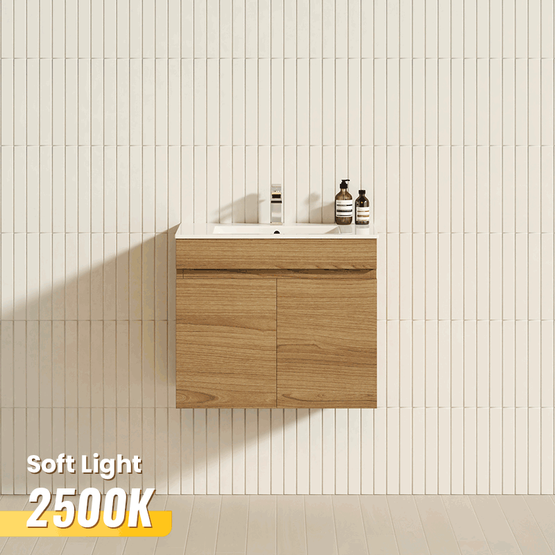 600/750Mm Narrow Berge Wall Hung Bathroom Vanity White Oak Wood Grain Pvc Filmed Cabinet Only 
