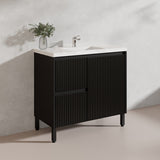 900mm Ceto Brighton Freestanding Vanity PVC Board Matt Black/White Linear Surface