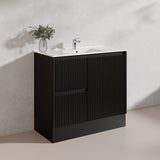 900mm Ceto Brighton Freestanding Vanity PVC Board Matt Black/White Linear Surface
