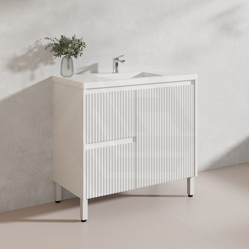 900mm Ceto Brighton Freestanding Vanity PVC Board Matt Black/White Linear Surface