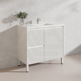 900mm Ceto Brighton Freestanding Vanity PVC Board Matt Black/White Linear Surface