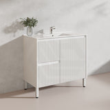 900mm Ceto Brighton Freestanding Vanity PVC Board Matt Black/White Linear Surface