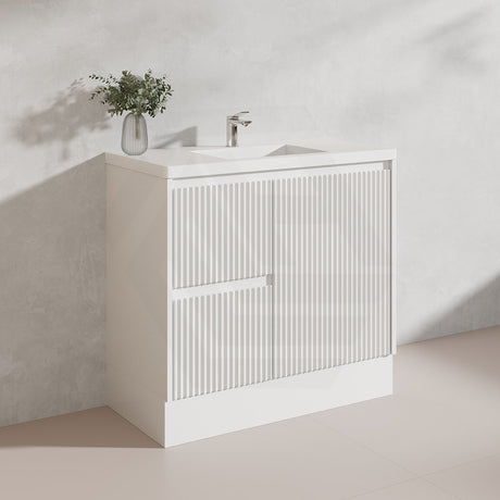 900mm Ceto Brighton Freestanding Vanity PVC Board Matt Black/White Linear Surface