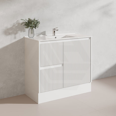 900mm Ceto Brighton Freestanding Vanity PVC Board Matt Black/White Linear Surface