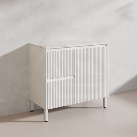 900mm Ceto Brighton Freestanding Vanity PVC Board Matt Black/White Linear Surface