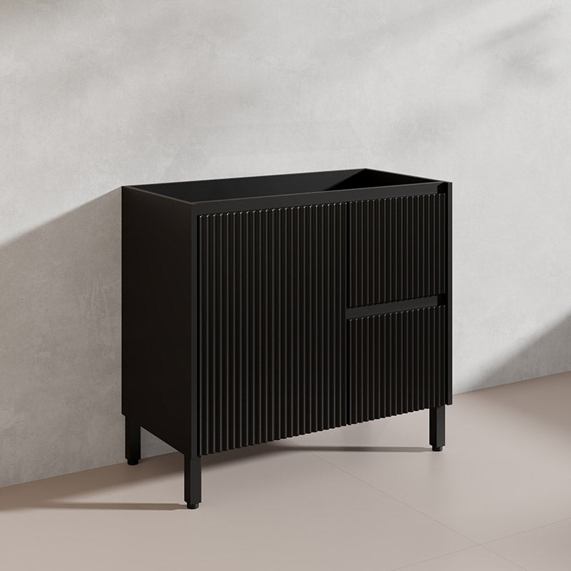 900mm Ceto Brighton Freestanding Vanity PVC Board Matt Black/White Linear Surface