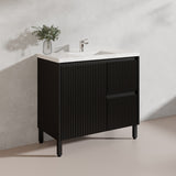 900mm Ceto Brighton Freestanding Vanity PVC Board Matt Black/White Linear Surface