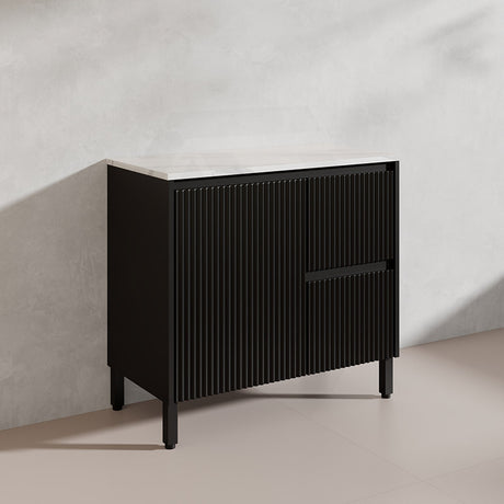 900mm Ceto Brighton Freestanding Vanity PVC Board Matt Black/White Linear Surface