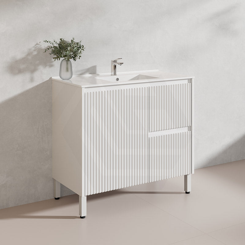 900mm Ceto Brighton Freestanding Vanity PVC Board Matt Black/White Linear Surface