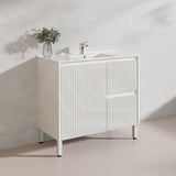 900mm Ceto Brighton Freestanding Vanity PVC Board Matt Black/White Linear Surface