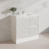 900mm Ceto Brighton Freestanding Vanity PVC Board Matt Black/White Linear Surface