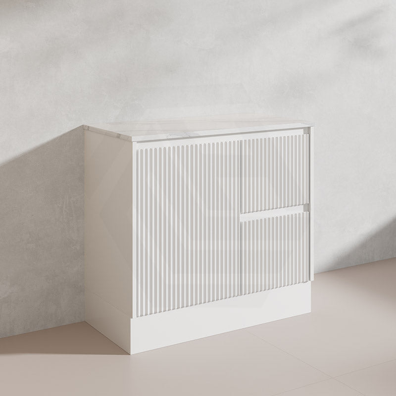 900mm Ceto Brighton Freestanding Vanity PVC Board Matt Black/White Linear Surface