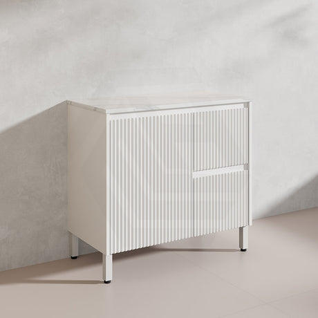 900mm Ceto Brighton Freestanding Vanity PVC Board Matt Black/White Linear Surface