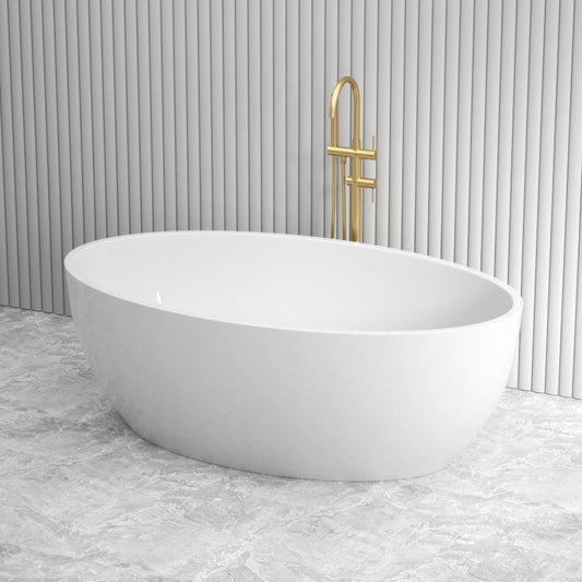 1730x1030x590mm Lucia 椭圆形浴缸独立式亚克力光泽白色无溢流