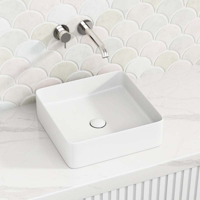 Square Above Counter Ceramic Basin Matt White