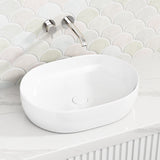 490X355X130Mm Oval Above Counter Ultra Slim Gloss White Fine Ceramic Art Basin Basins