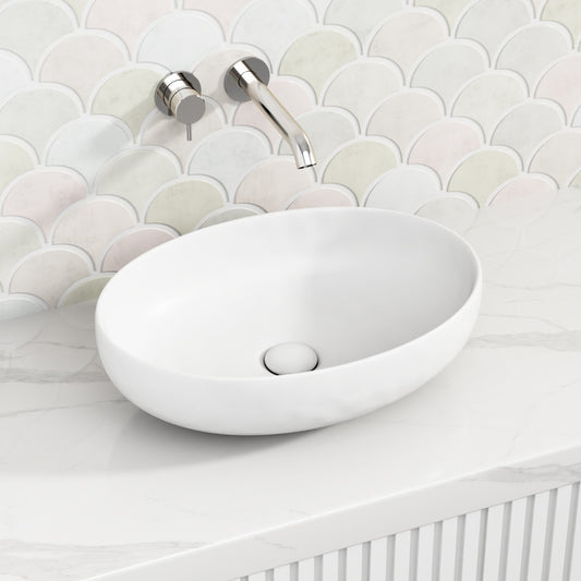 520x395x130mm 浴室盥洗盆椭圆形台上哑光白色陶瓷