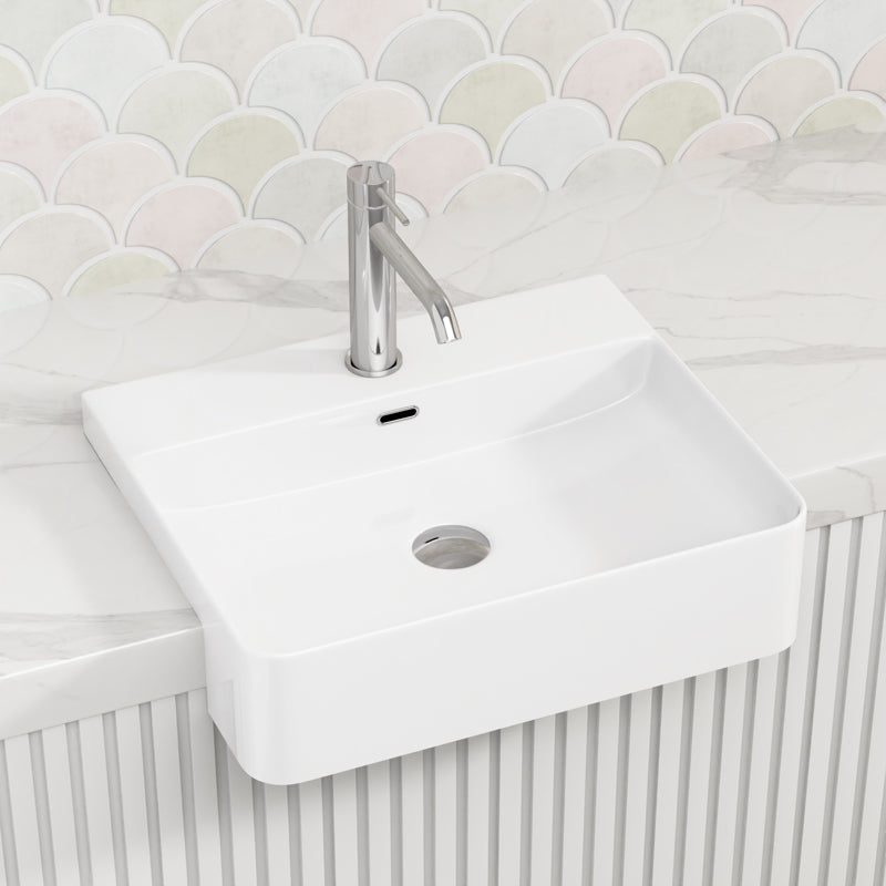 Semi Recessed Basin Gloss White Ceramic Rectangle - MyHomeware