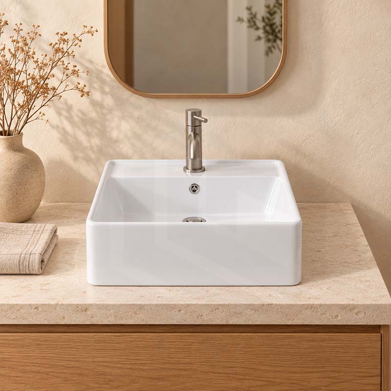 410x410x150mm Above Counter/Wall-hung Square White Ceramic Basin One Tap Hole