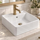 410x410x150mm Above Counter/Wall-hung Square White Ceramic Basin One Tap Hole