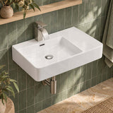600x420x120mm Wall-hung Rectangle White Ceramic Basin Left / Right Hand Bowl One Tap Hole